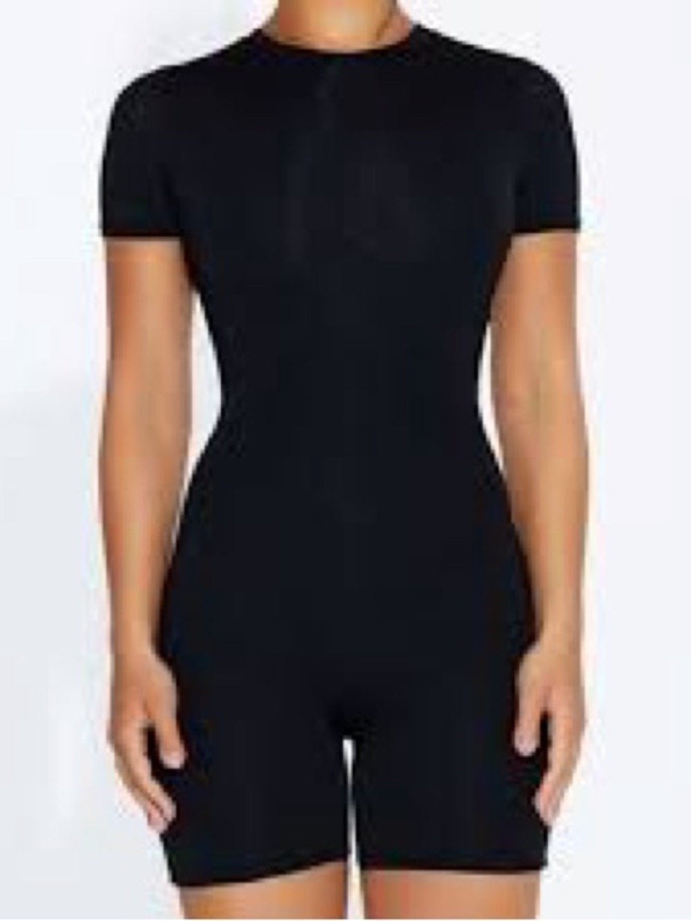naked wardrobe Black Short-Sleeve Fitted Romper Jumpsuit